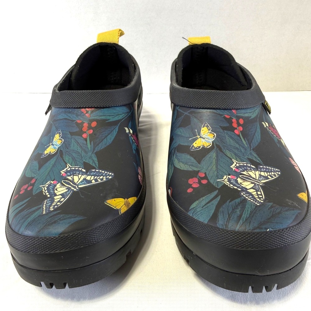JOULES‎ Butterfly Wellington Boot Clogs Rain Slip Pop On Black Women's Size 6 - Picture 4 of 8